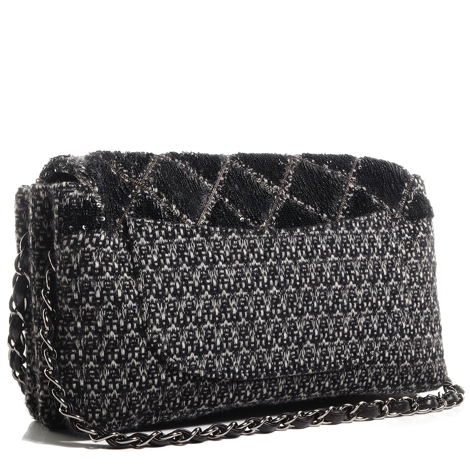 Chanel Sequin Tweed Icons Large Accordion 3 Flap Black 3 of 8