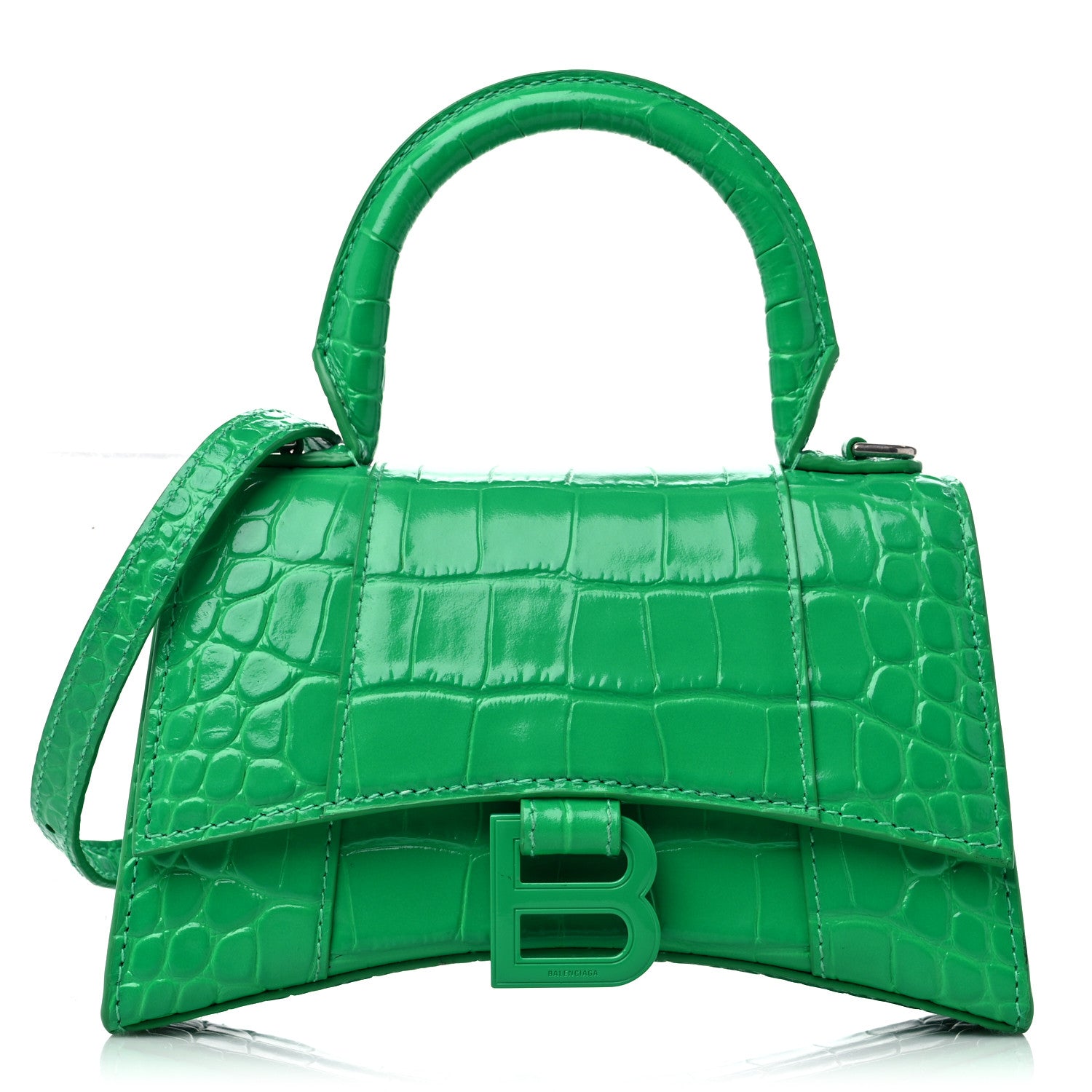Balenciaga Shiny Calfskin Tonal B Crocodile Embossed Hourglass Top Handle Bag XS Vivid Green 1 of 11