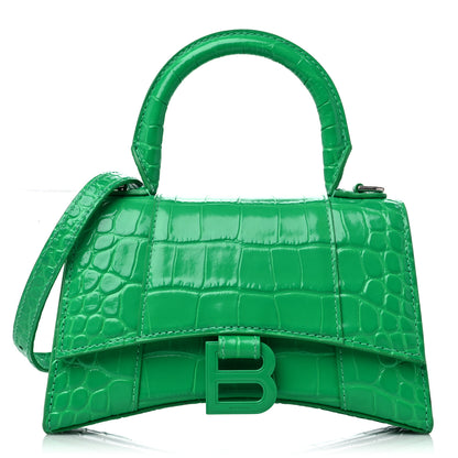Balenciaga Shiny Calfskin Tonal B Crocodile Embossed Hourglass Top Handle Bag XS Vivid Green 1 of 11