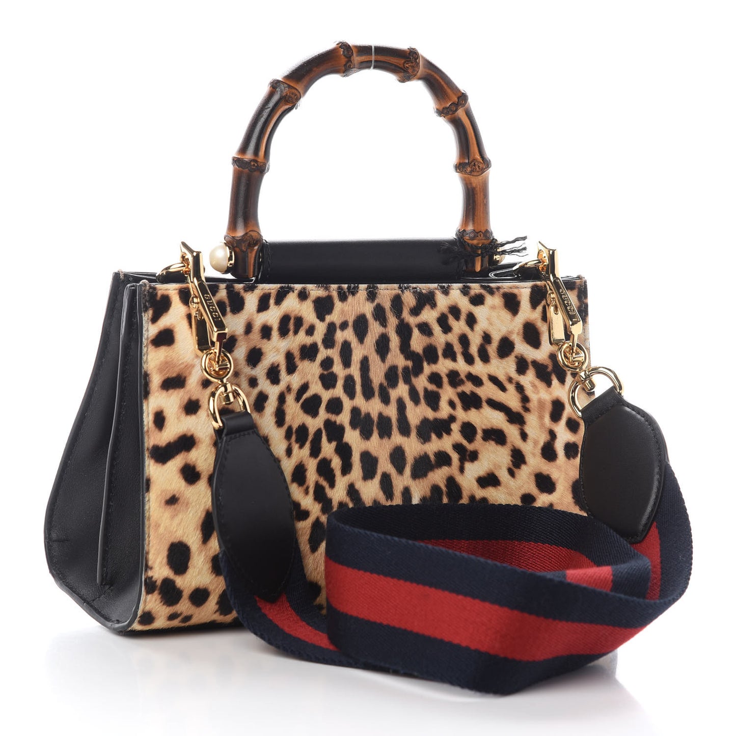 Calf Hair Bamboo Web Leopard Print Mini Nymphaea Top Handle Bag