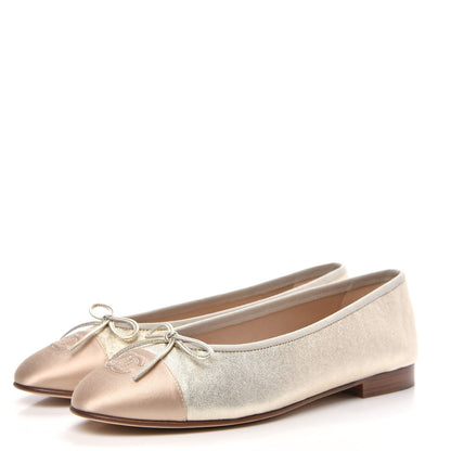 Chanel Metallic Goatskin Cap Toe CC Ballerina Flats 39 Gold 3 of 9