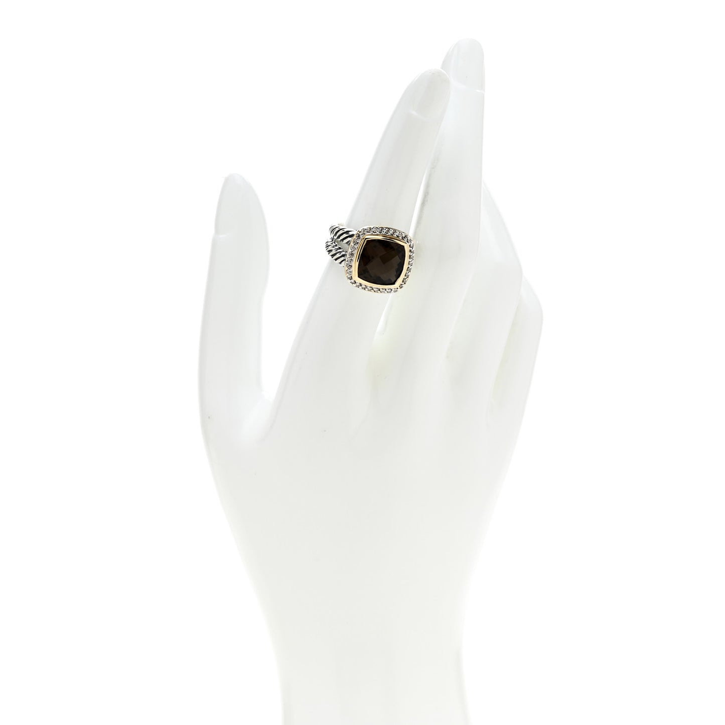 Sterling Silver 18K Yellow Gold Diamond Smoky Quartz 11mm Albion Ring 54 6.75