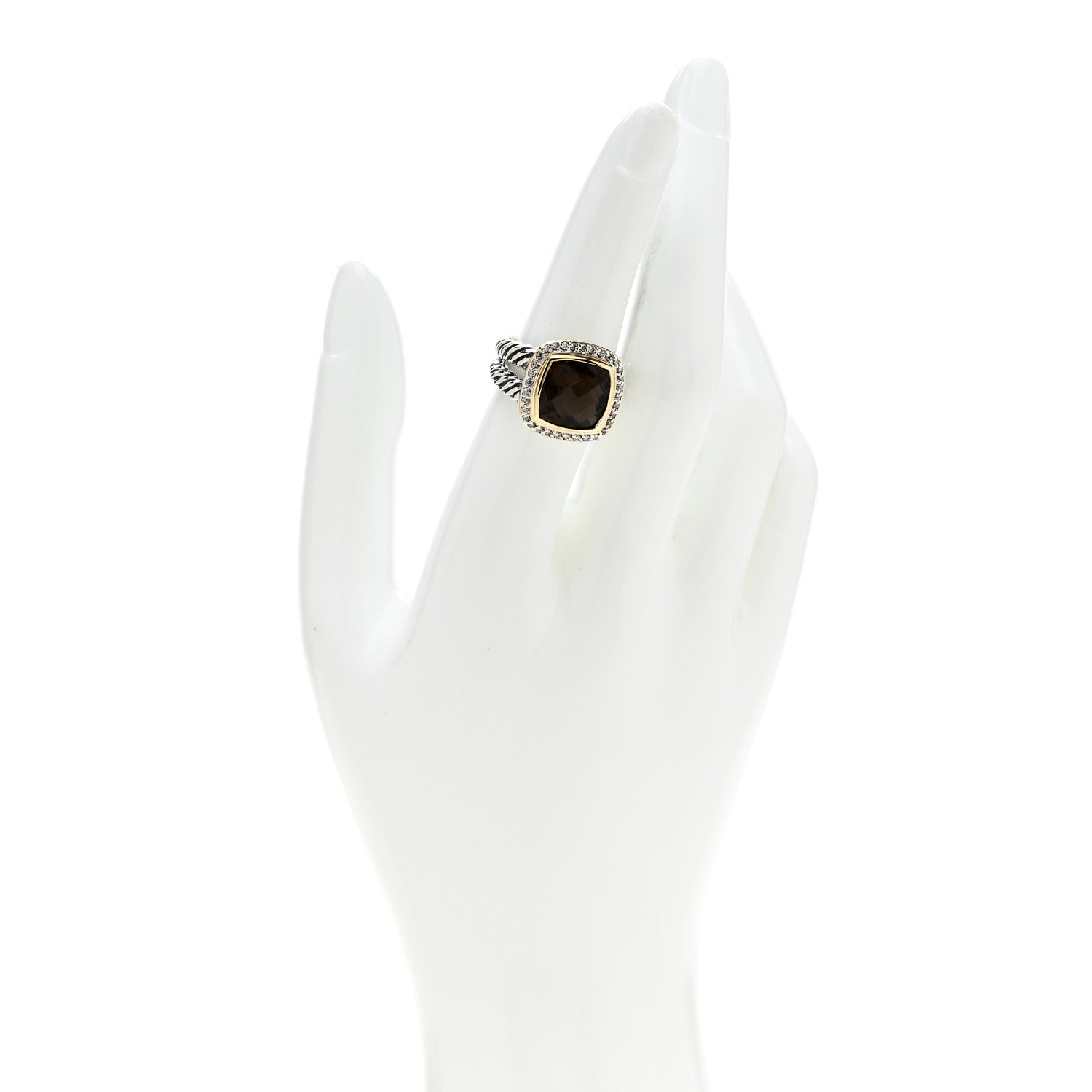 David Yurman Sterling Silver 18K Yellow Gold Diamond Smoky Quartz 11mm Albion Ring 54 6.75 2 of 5