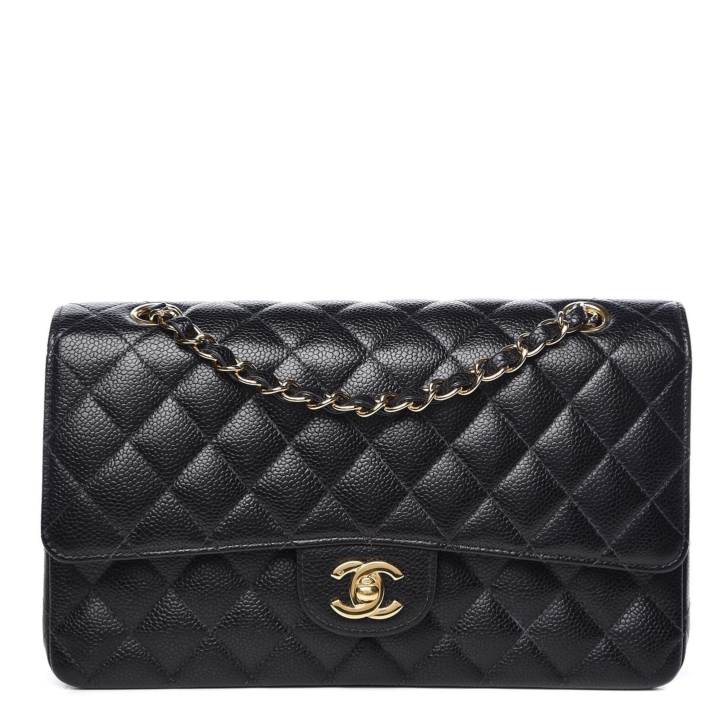 Caviar Quilted Medium Double Flap Black
