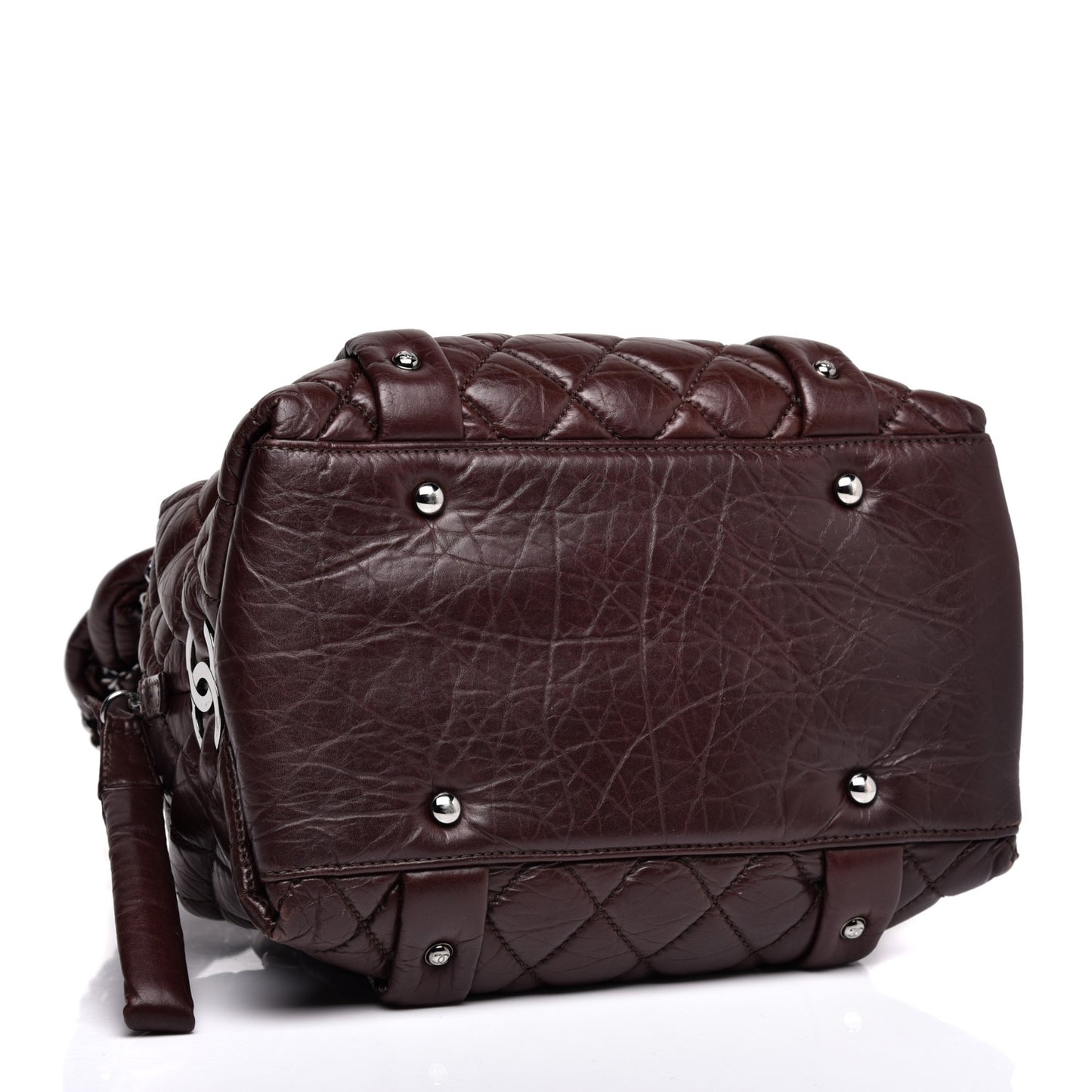 Distressed Lambskin Small Lady Braid Tote Brown
