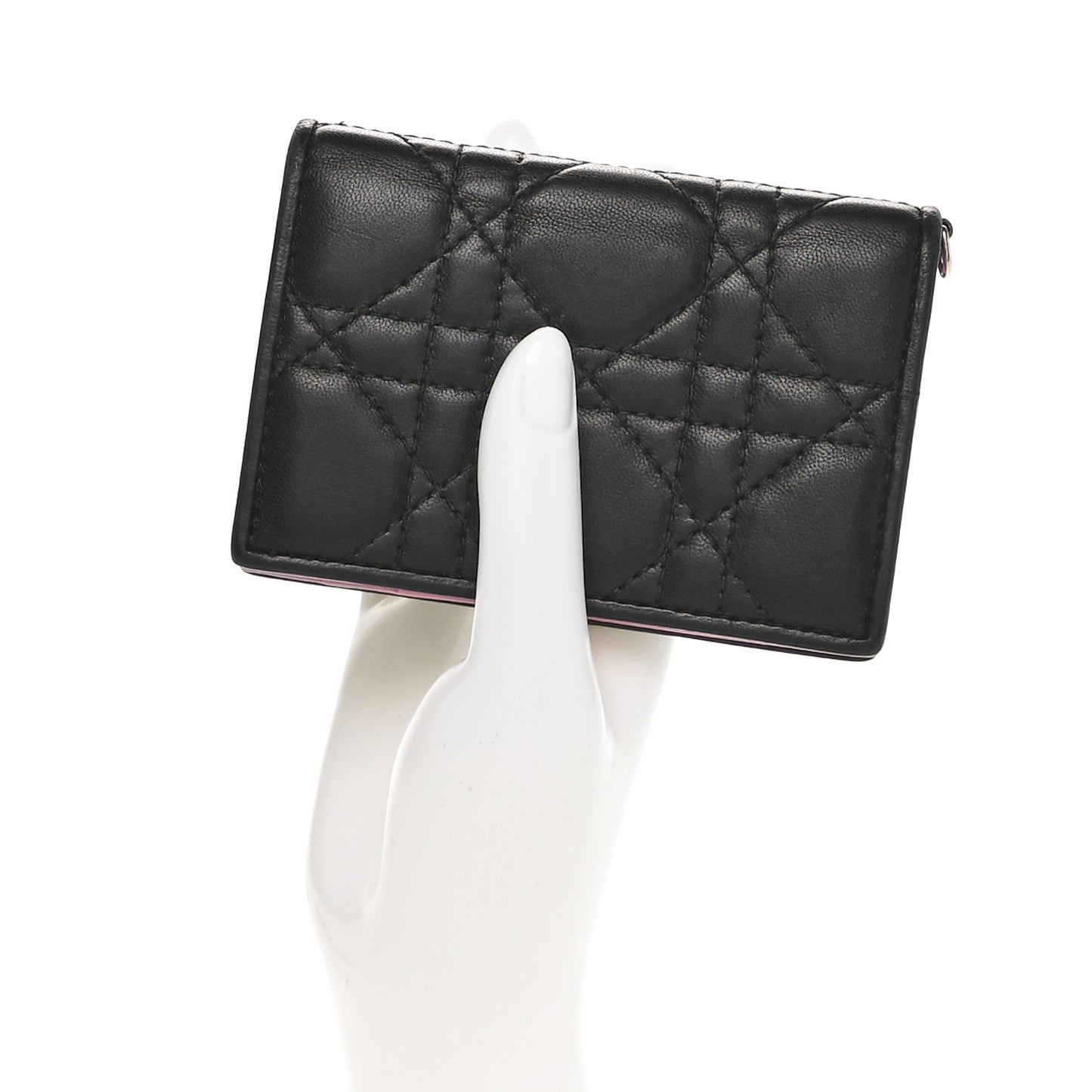 Lambskin Cannage Bi-Color Small Lady Dior Flap Card Holder Black Pink