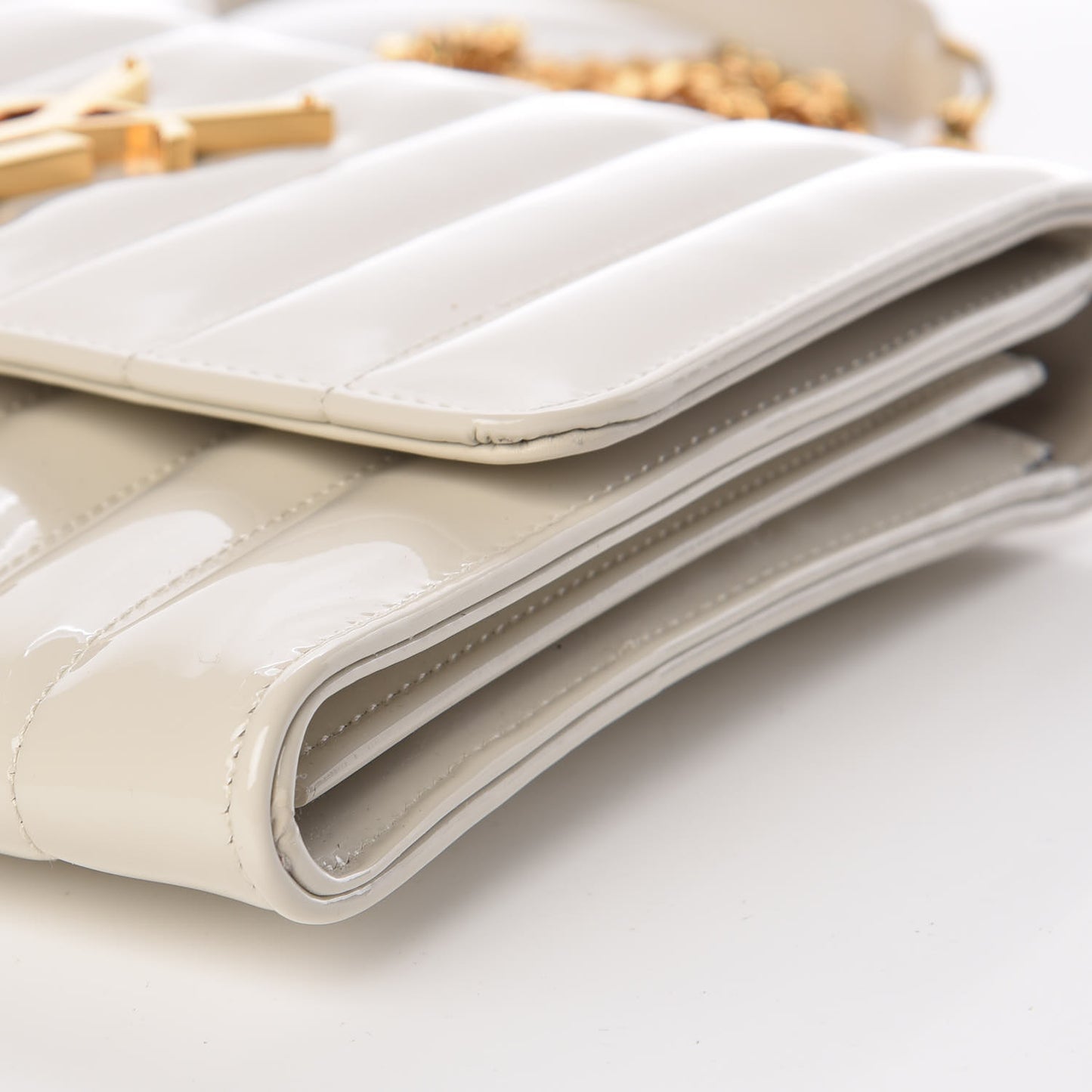 Patent Calfskin Matelasse Monogram Vicky Chain Wallet Off White