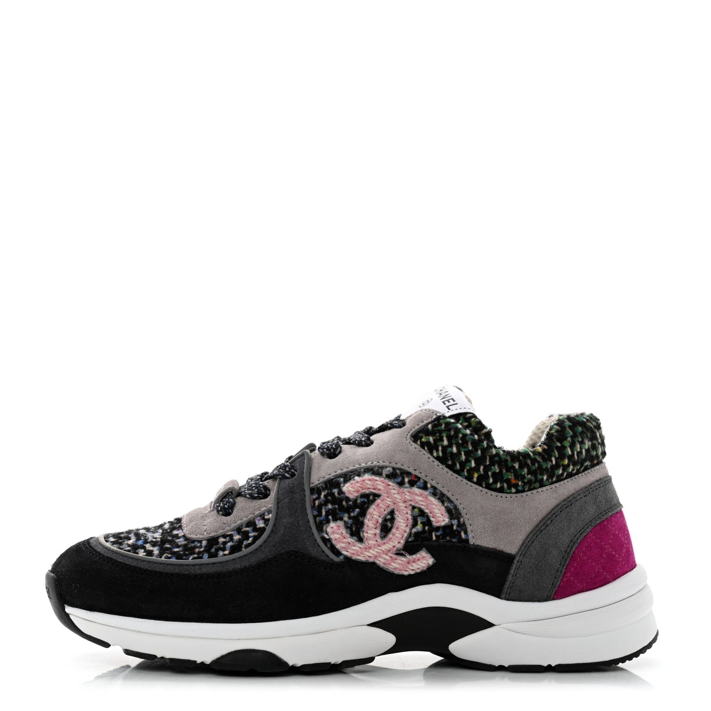 Tweed Suede CC Sneakers 36.5 Grey Pink Multicolor