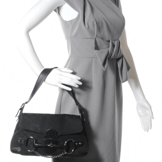 Gucci Monogram Horsebit Flap Bag Black 2 of 7
