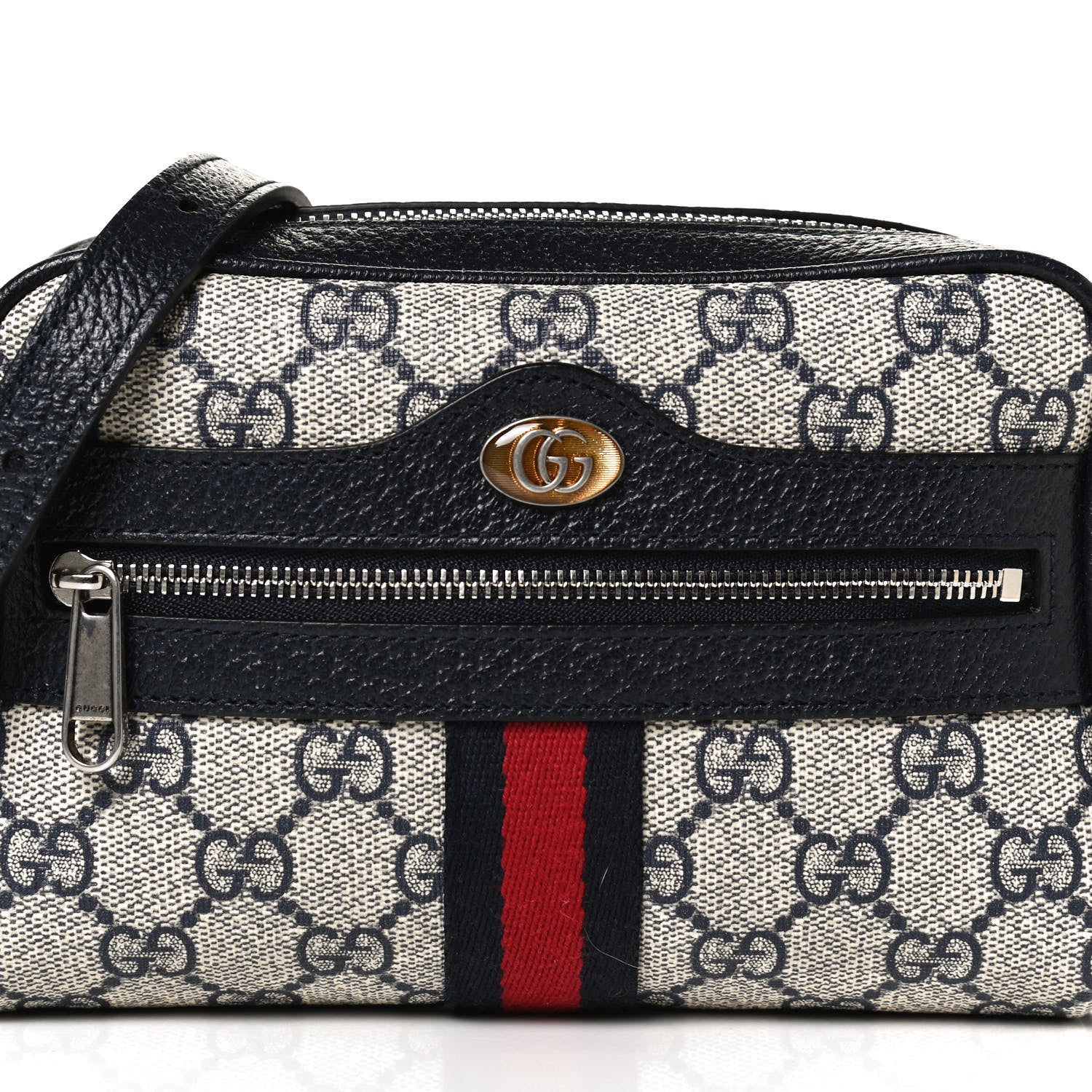 Gucci GG Supreme Monogram Textured Dollar Calfskin Web Mini Ophidia Shoulder Bag Beige Blue 7 of 9