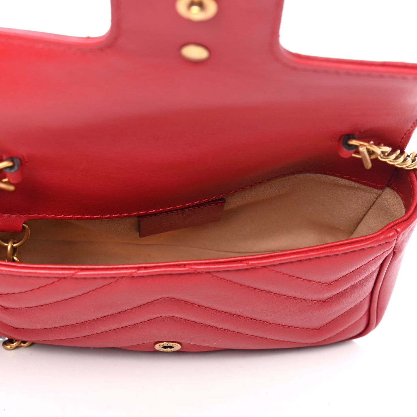 Calfskin Matelasse Super Mini GG Marmont Shoulder Bag Hibiscus Red