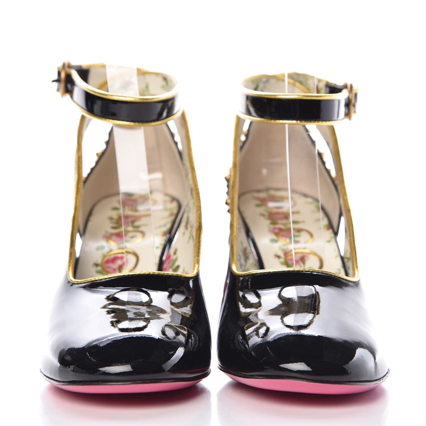Patent Studded Crystal Block-Heel Pumps 37.5 Black Gold