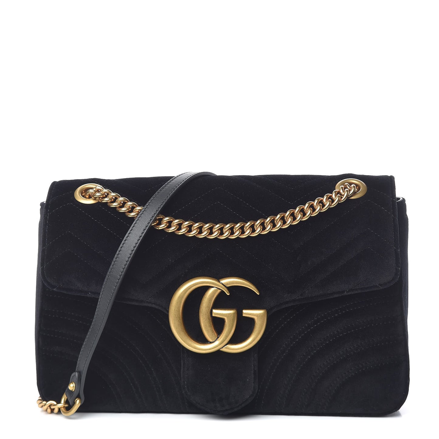 Velvet Matelasse Medium GG Marmont Shoulder Bag Black