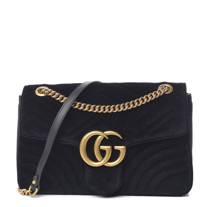 Gucci Velvet Matelasse Medium GG Marmont Shoulder Bag Black 1 of 10