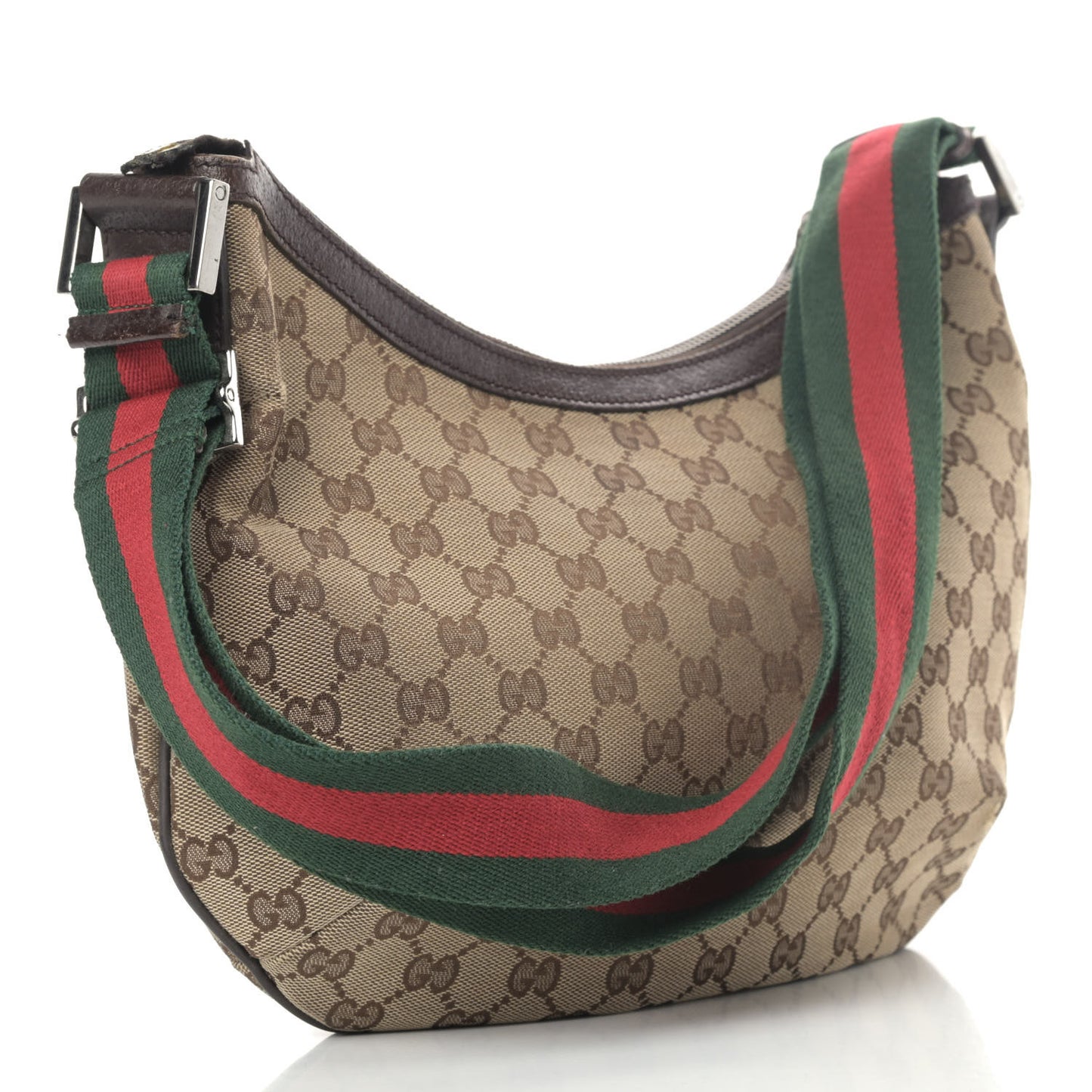 Monogram Web Medium Half Moon Hobo Dark Brown