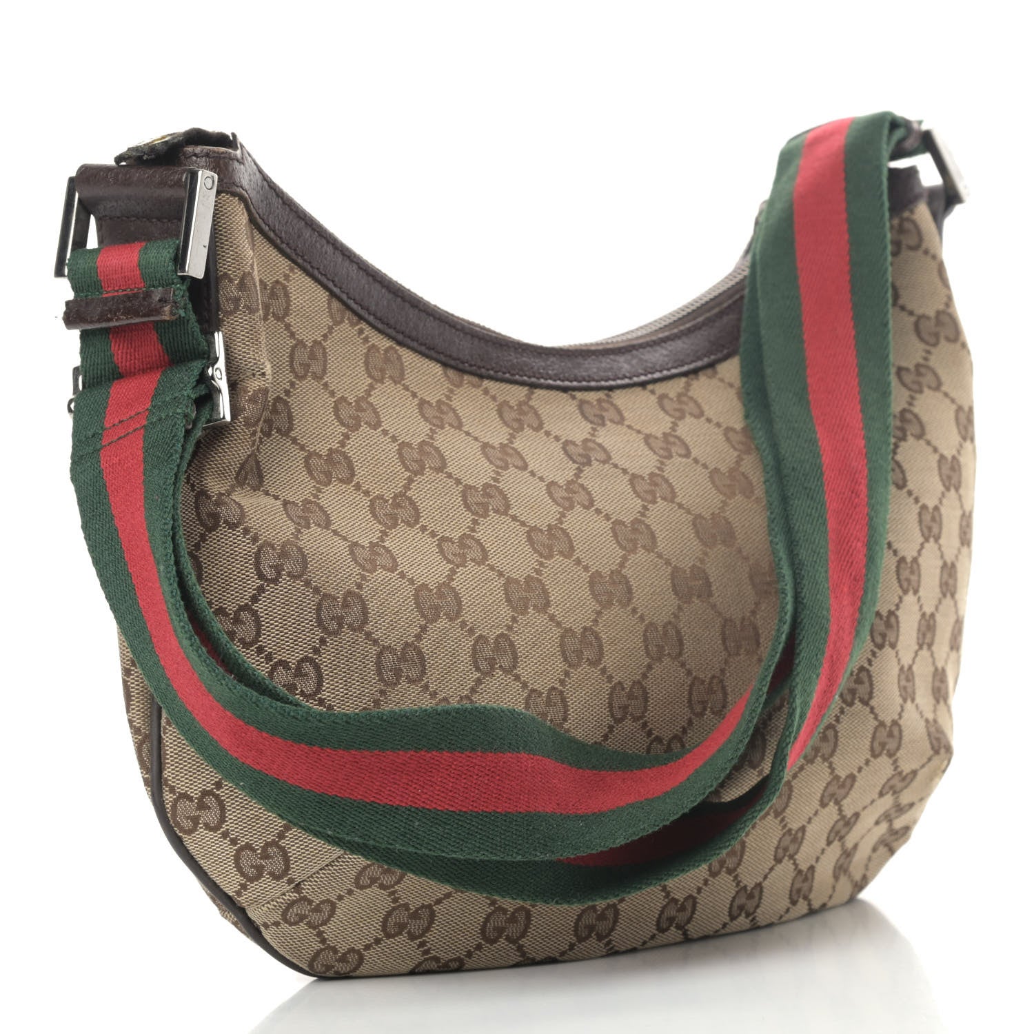 Gucci Monogram Web Medium Half Moon Hobo Dark Brown 2 of 6