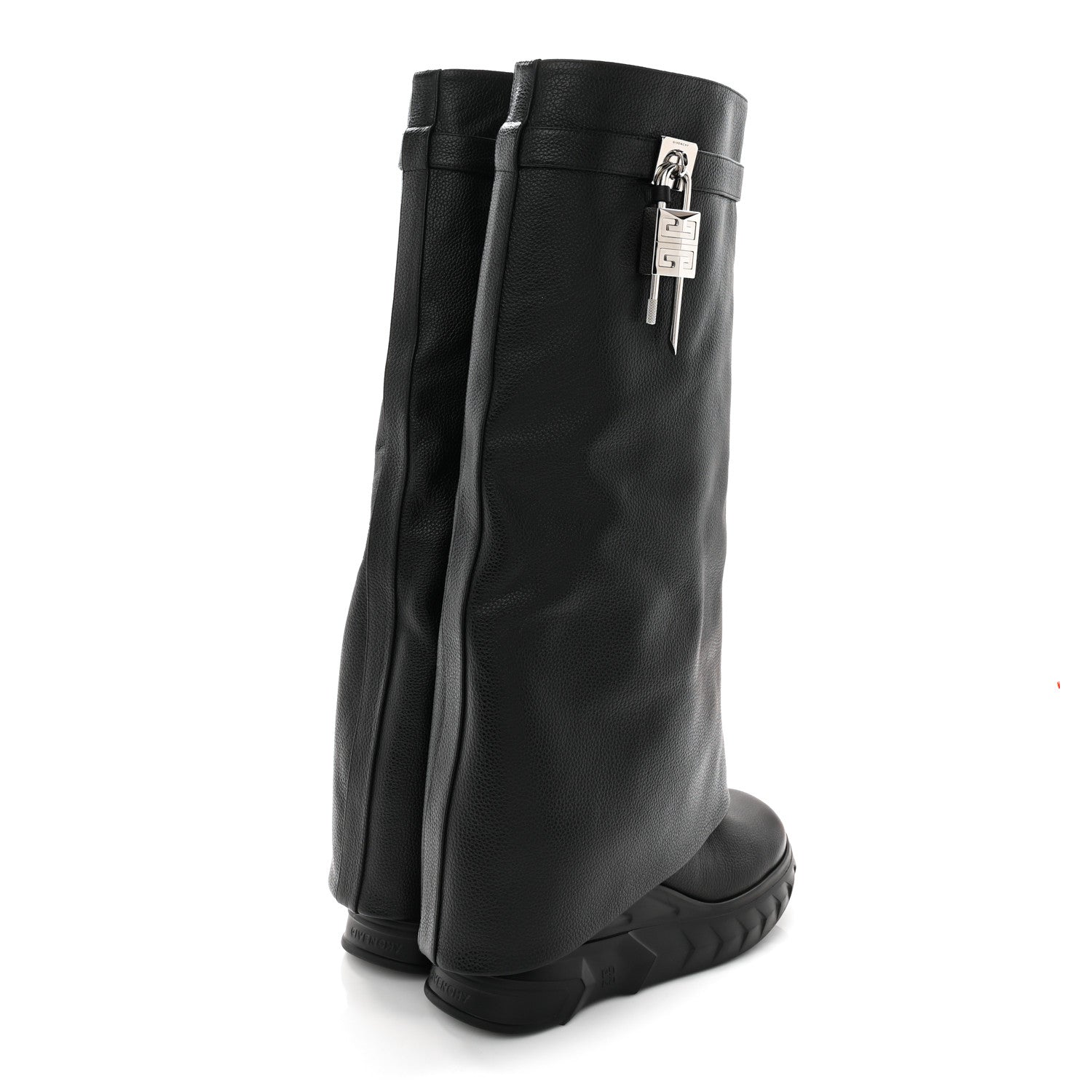 Givenchy Grained Calfskin Shark Lock Biker Knee Boots 40 Black