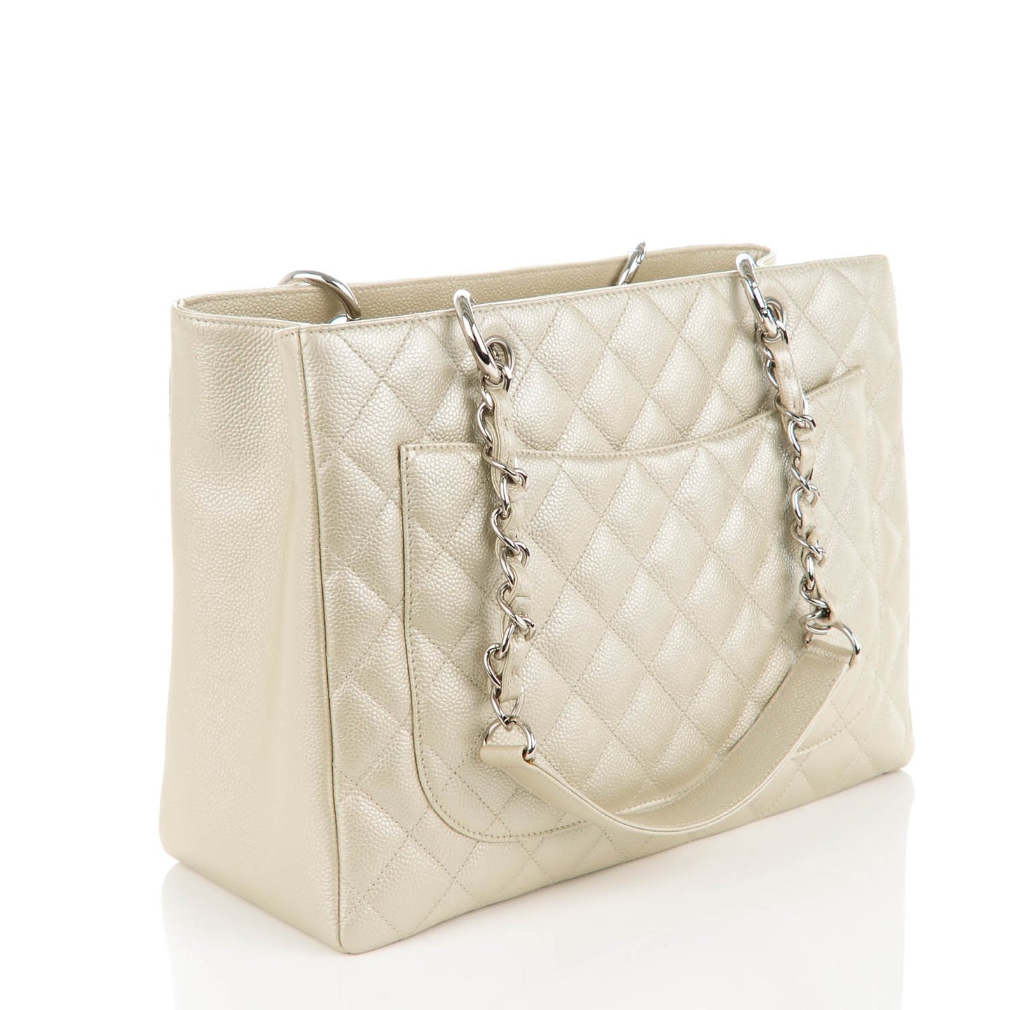 Metallic Caviar Quilted Grand Shopping Tote GST Light Gold