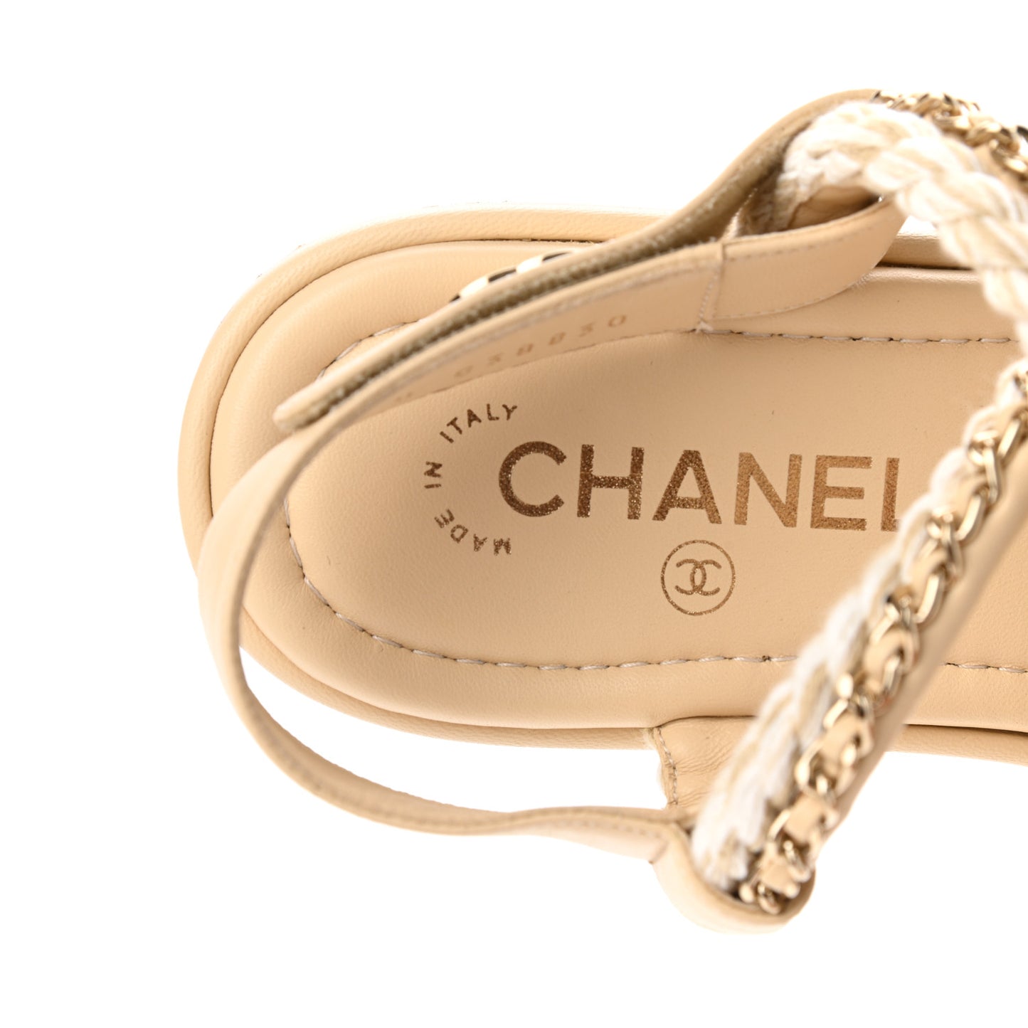 Lambskin Cord Chain Flat Sandals 38 Beige