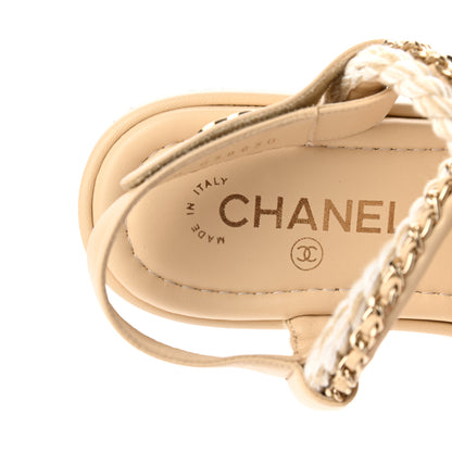 Chanel Lambskin Cord Chain Flat Sandals 38 Beige 8 of 9