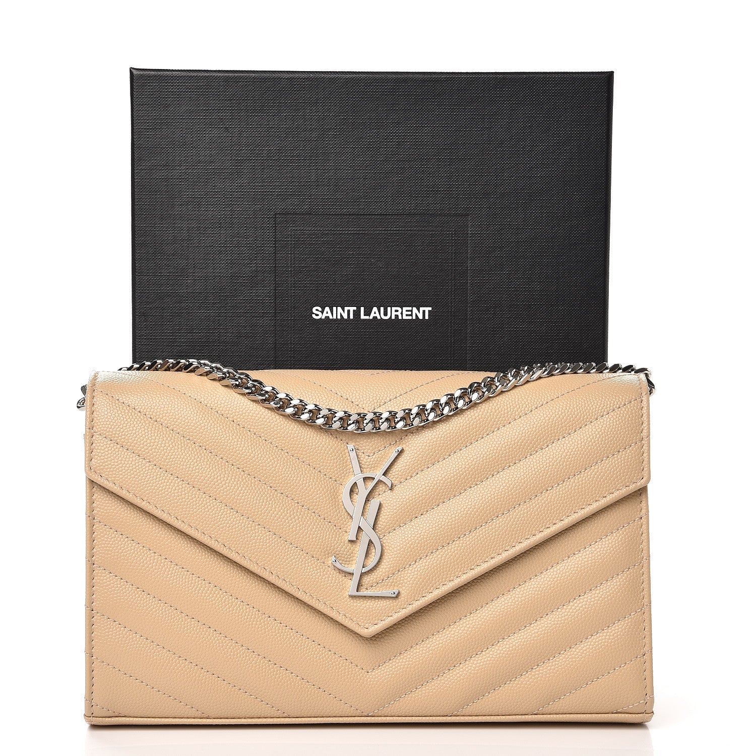 Saint Laurent Grain De Poudre Matelasse Chevron Monogram Chain Wallet Nude Powder 7 of 7