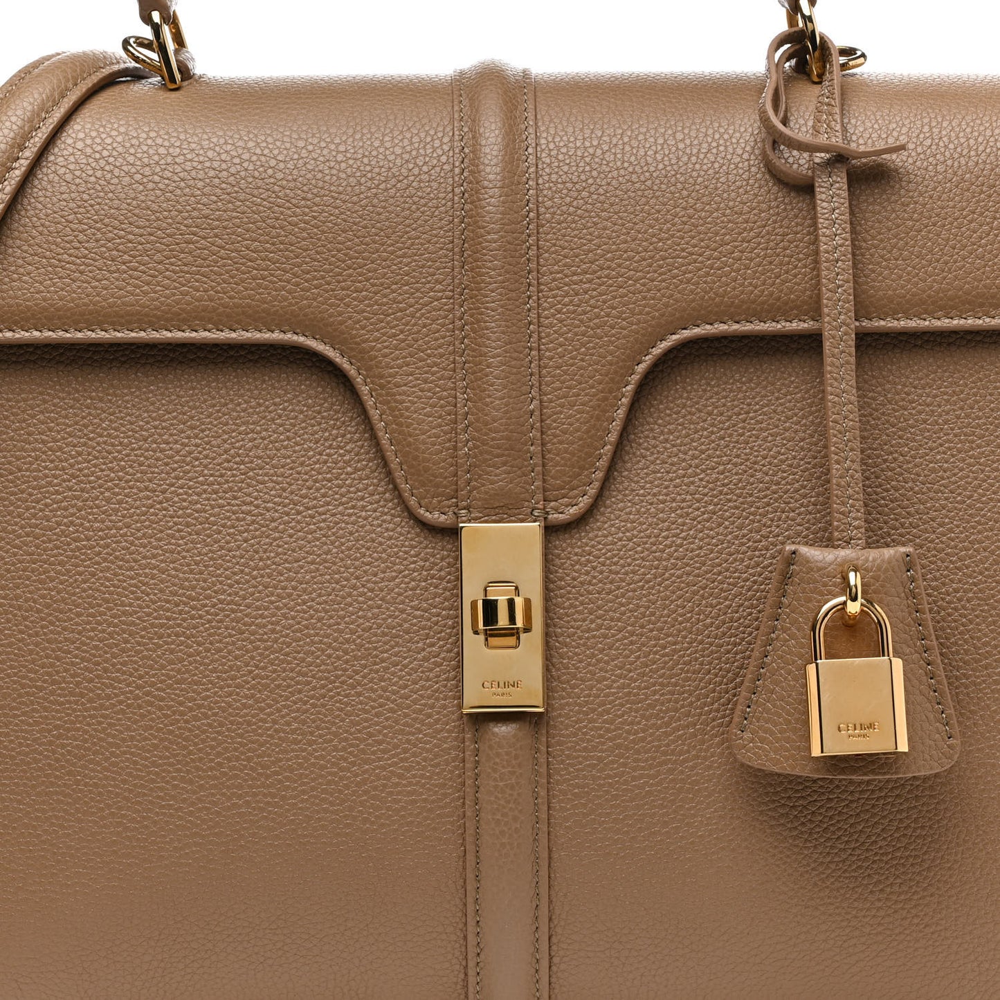 Grained Calfskin Medium 16 Top Handle Bag Beige