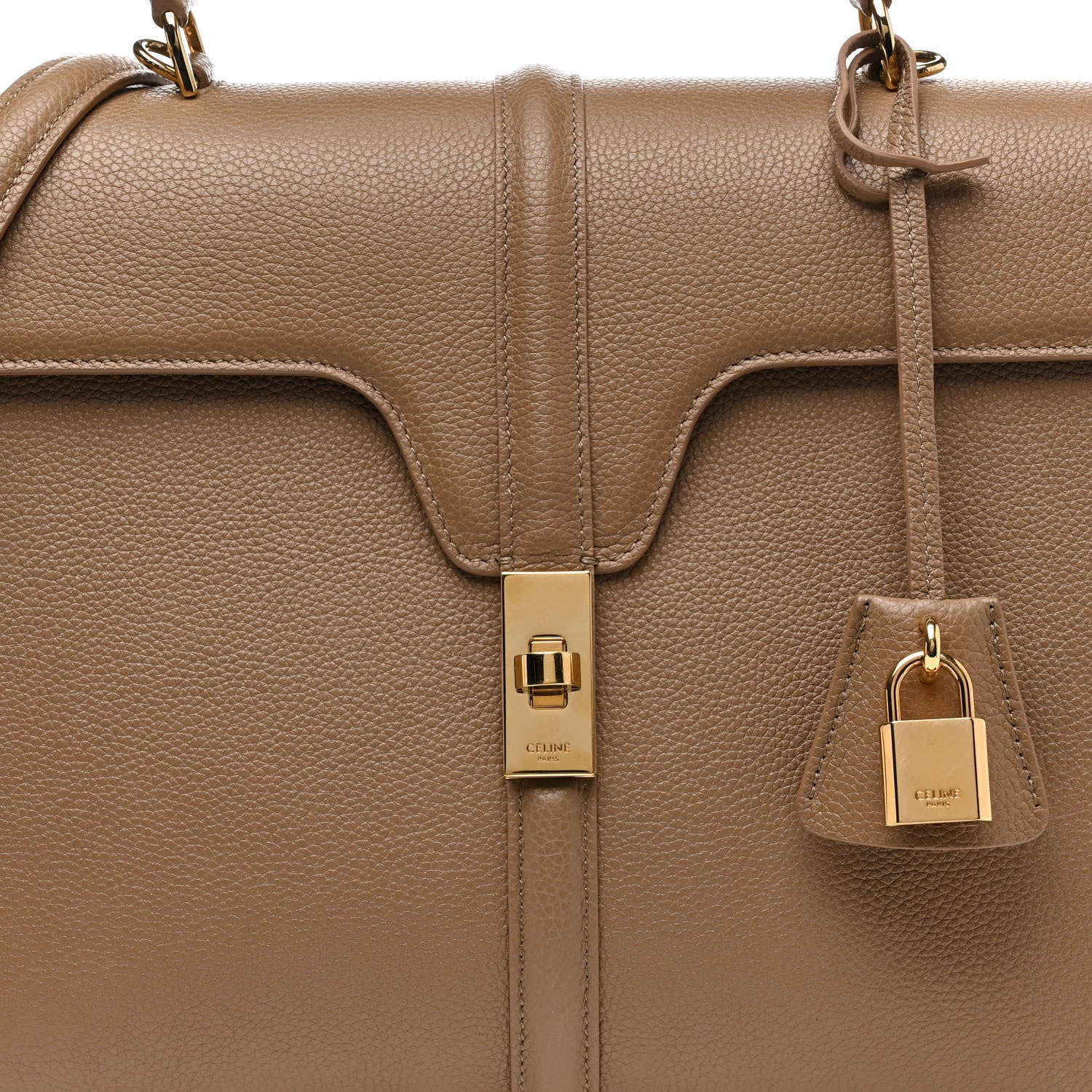 Celine Grained Calfskin Medium 16 Top Handle Bag Beige 8 of 14