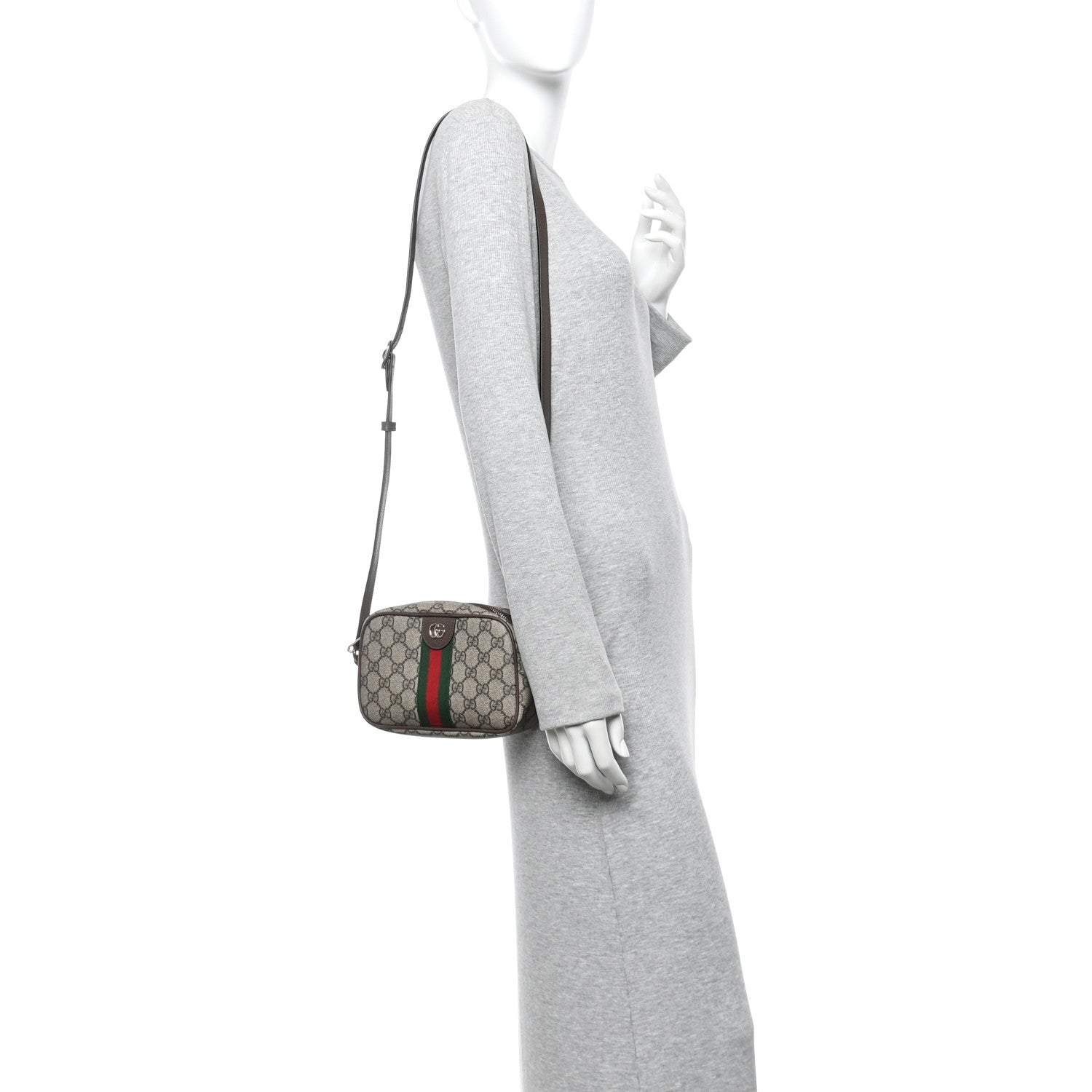 Gucci GG Supreme Monogram Web Small Ophidia Camera Bag Beige Dark Brown 2 of 13