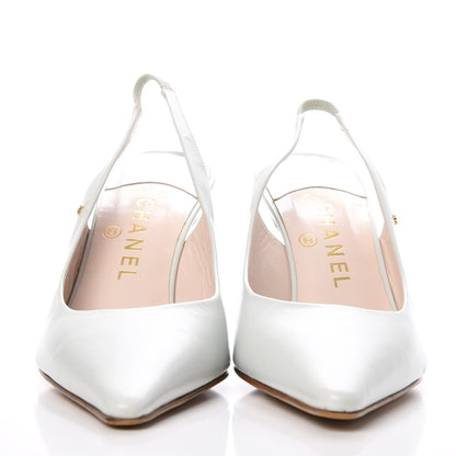 Chanel Lambskin CC Slingback Heels 38 Light Green 2 of 12