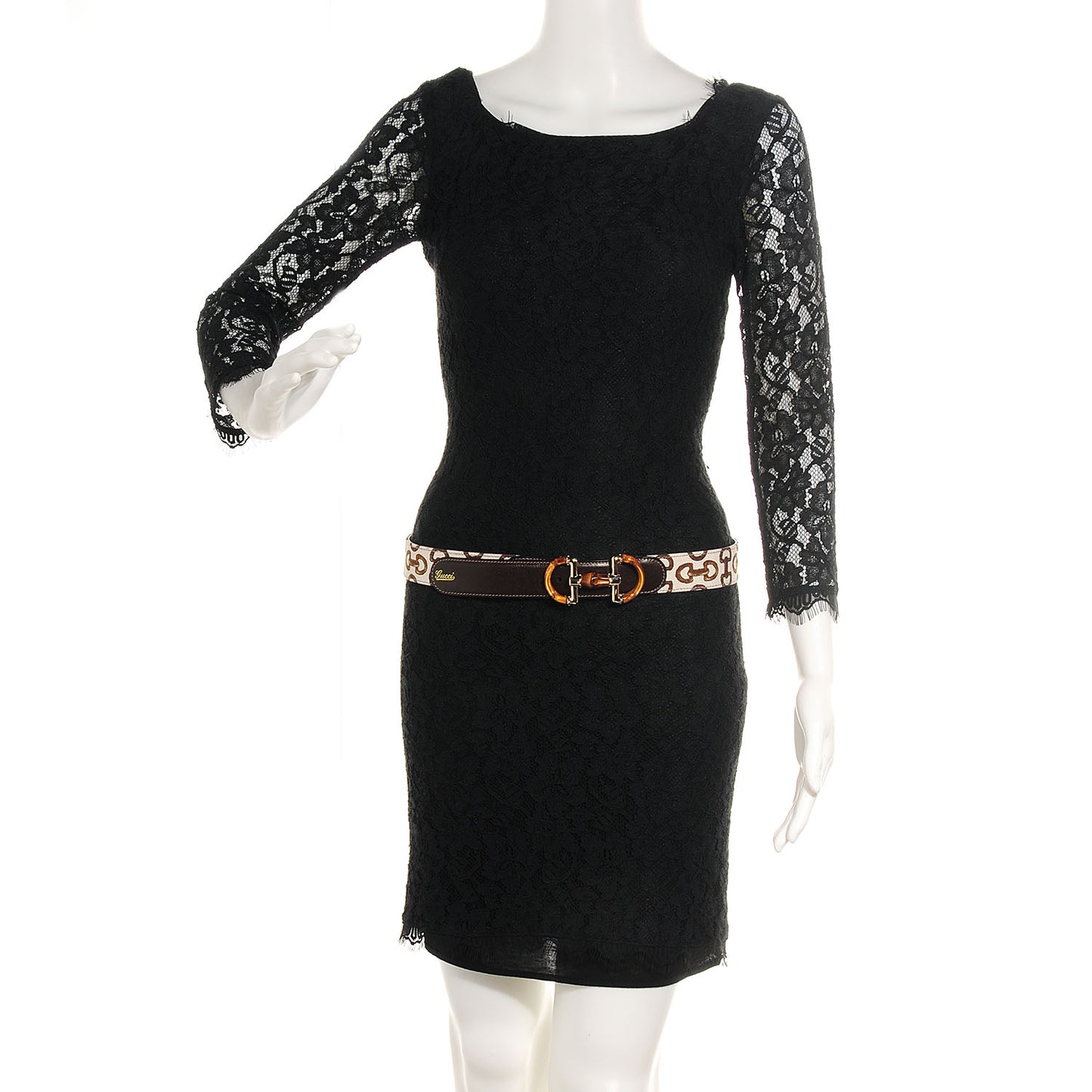 Leather Canvas Bamboo Horsebit Print Belt 95 38 Brown