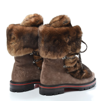 Christian Louboutin Suede Orylag Fur Mens Snow Black Flat Hiking Boots 39 Testa Di Moro Naturel 4 of 6