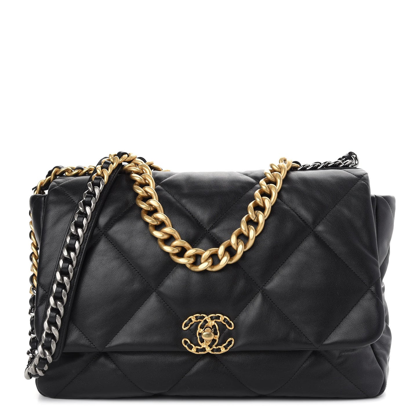 Goatskin Quilted Maxi Chanel 19 Flap Black