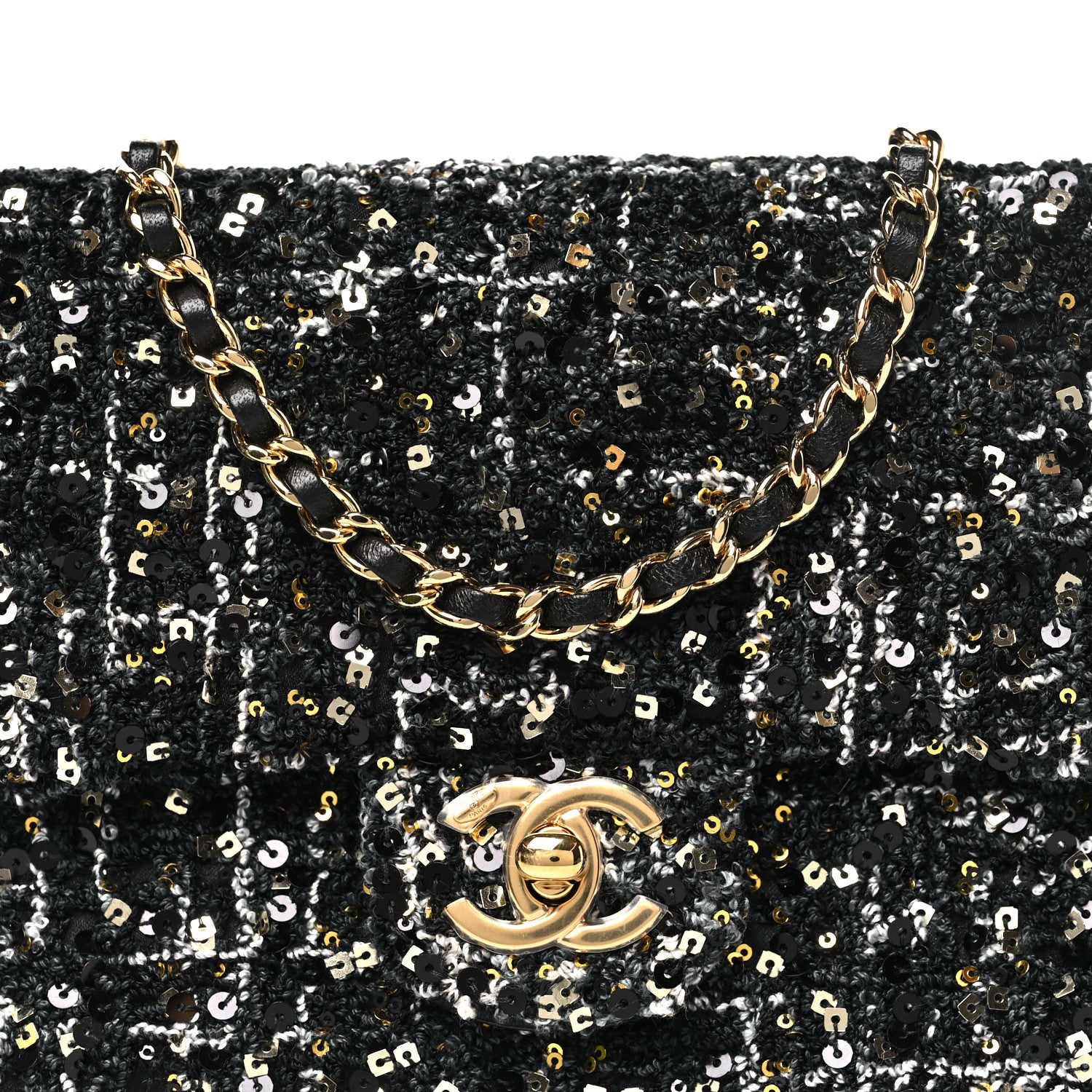 f*s様 CHANELブラックゴールド ツイードバッグ Chanel Tweed Sequin Small Single Flap Black Silvery Golden 1856295