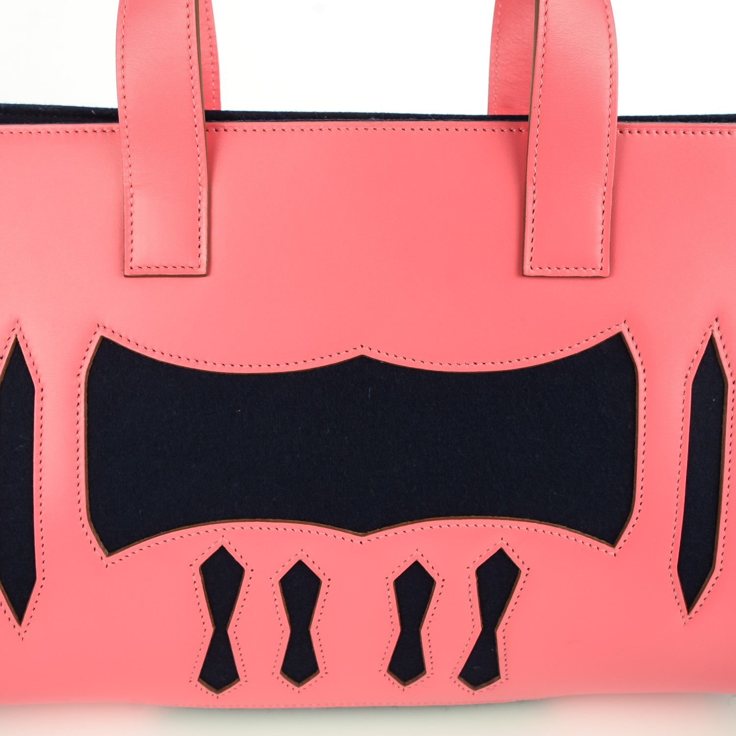 Hermes Tadelakt Fleece Petit H Decoupe Skeleton Tote PM Rose Shocking Navy 3 of 13