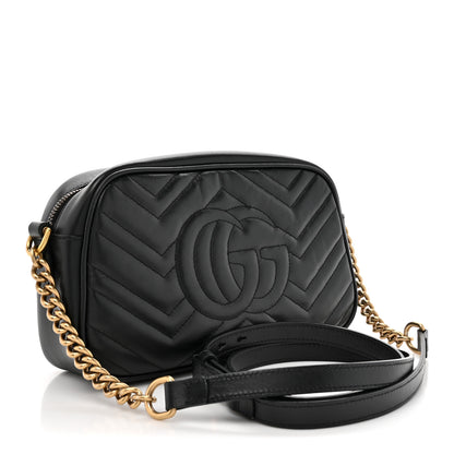 Gucci Calfskin Matelasse Small GG Marmont Chain Shoulder Bag Black 3 of 14