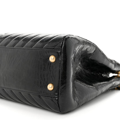 Chanel Aged Calfskin Chevron Quilted Shopping Tote Black 10 of 10