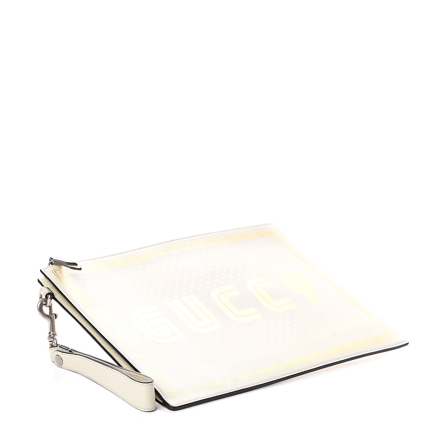 Gucci X SEGA Calfskin GUCCY Stars Zip Wristlet Pouch Mystic White Gold 3 of 5