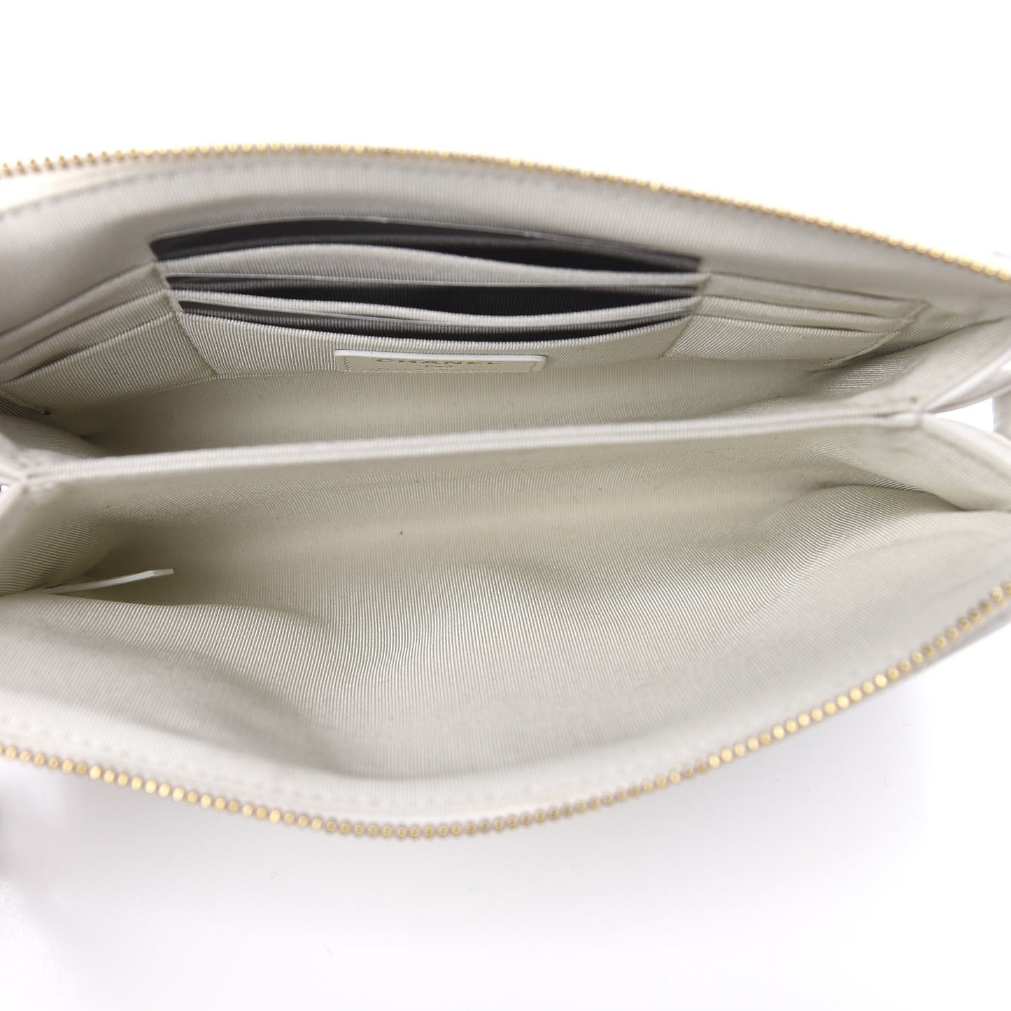 Shiny Goatskin Quilted 19 Small Pouch With Handle White