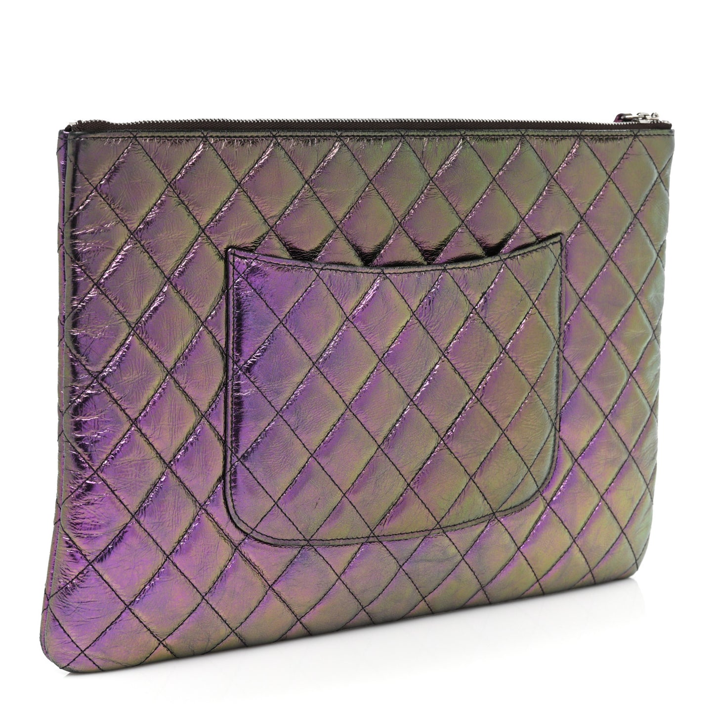 Iridescent Crumpled Calfskin CC Ripples Medium Cosmetic Case Purple