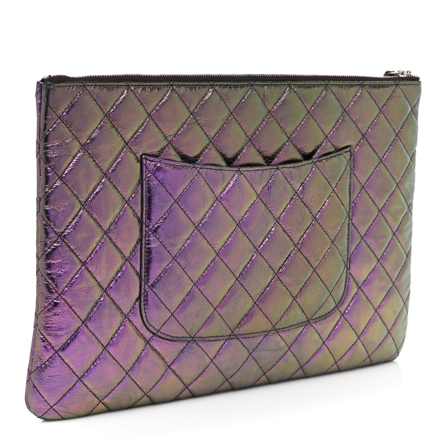 Chanel Iridescent Crumpled Calfskin CC Ripples Medium Cosmetic Case Purple 3 of 12