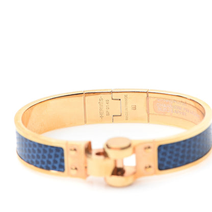 Hermes Lizard Charniere Cuir Narrow Hinged Bracelet M Bleu Saphir 4 of 5