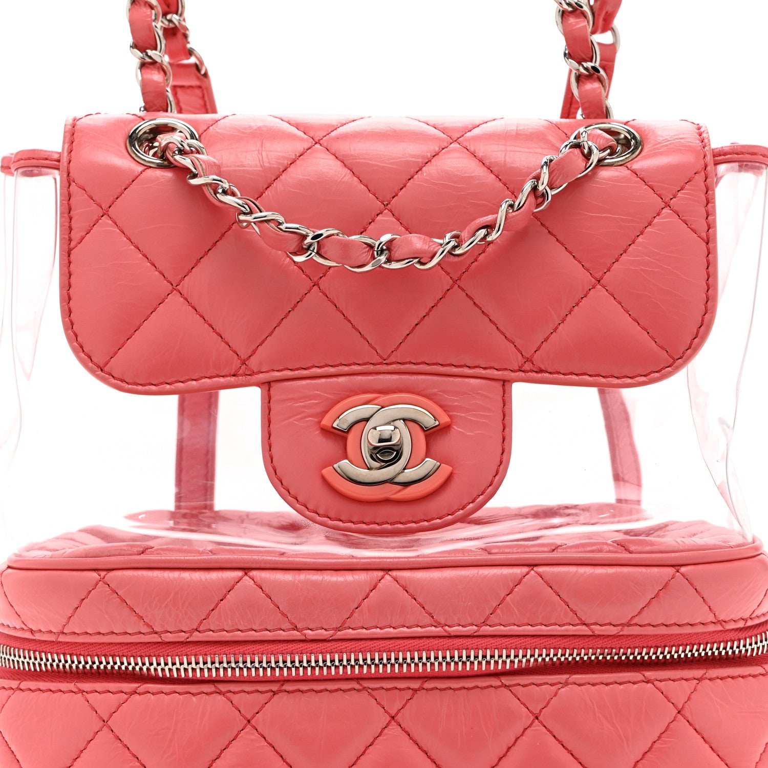 Chanel Crumpled Calfskin PVC Quilted Backpack Pink 9 of 11
