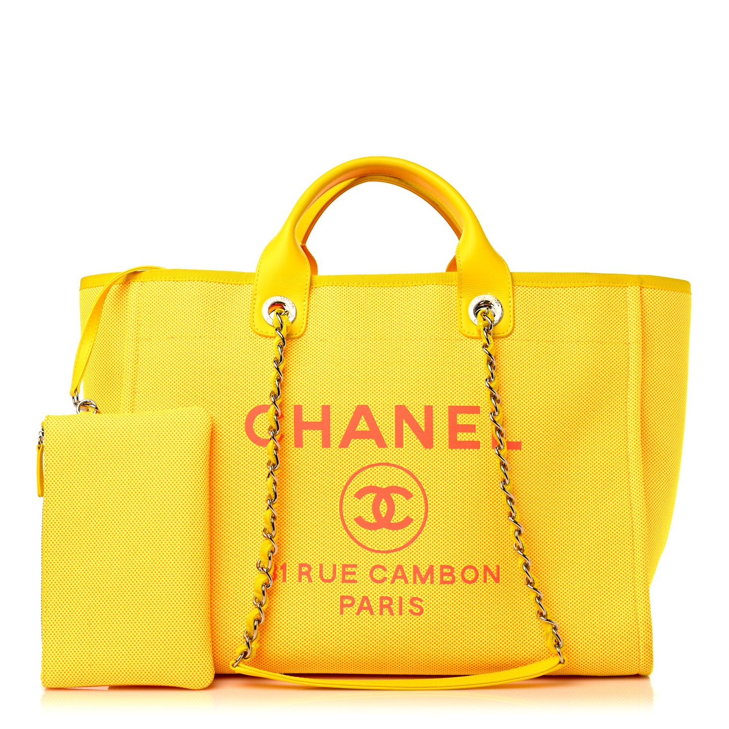 Mixed Fibers Calfskin Deauville Medium Tote Yellow Orange