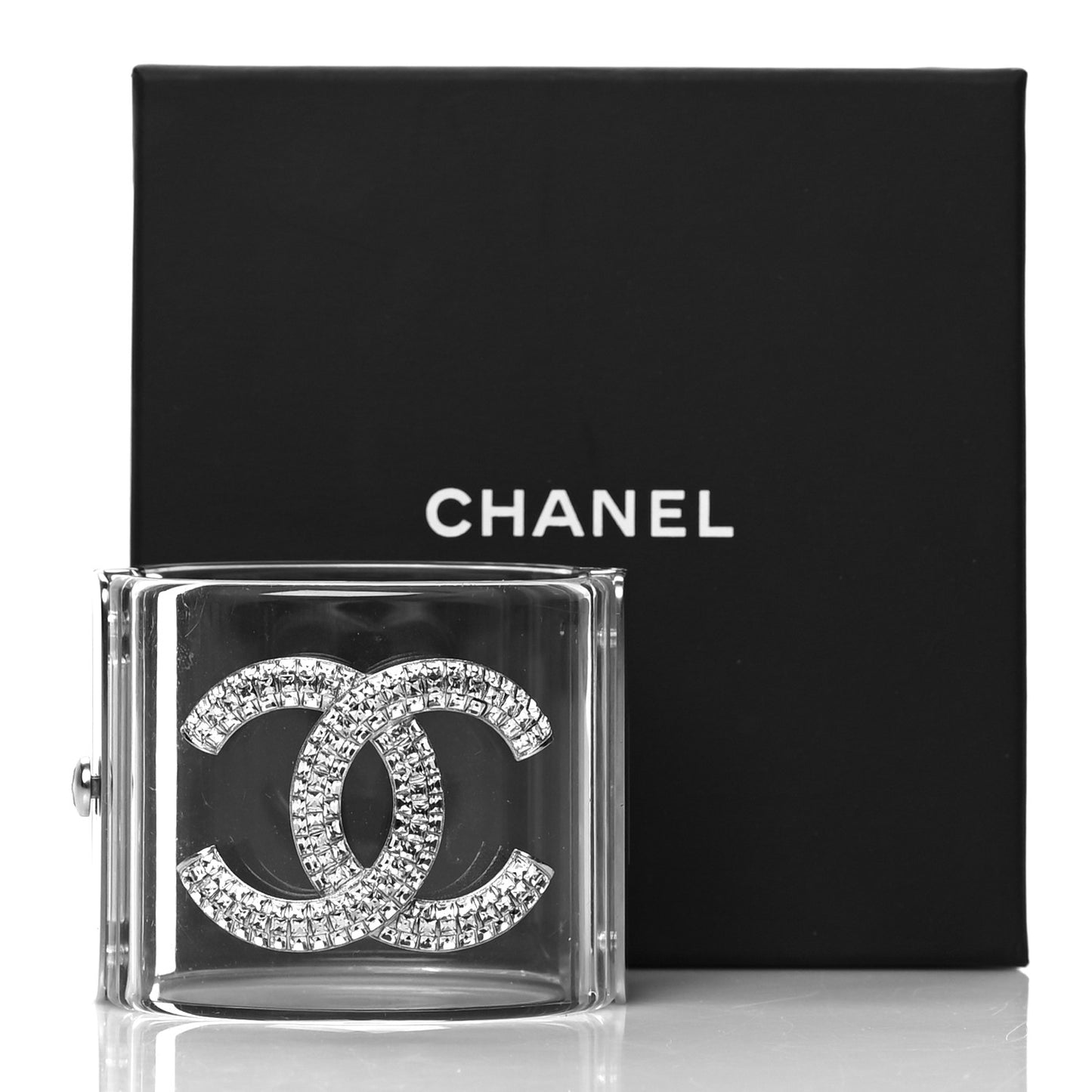 Lucite Baguette Crystal CC Cuff Transparent Silver