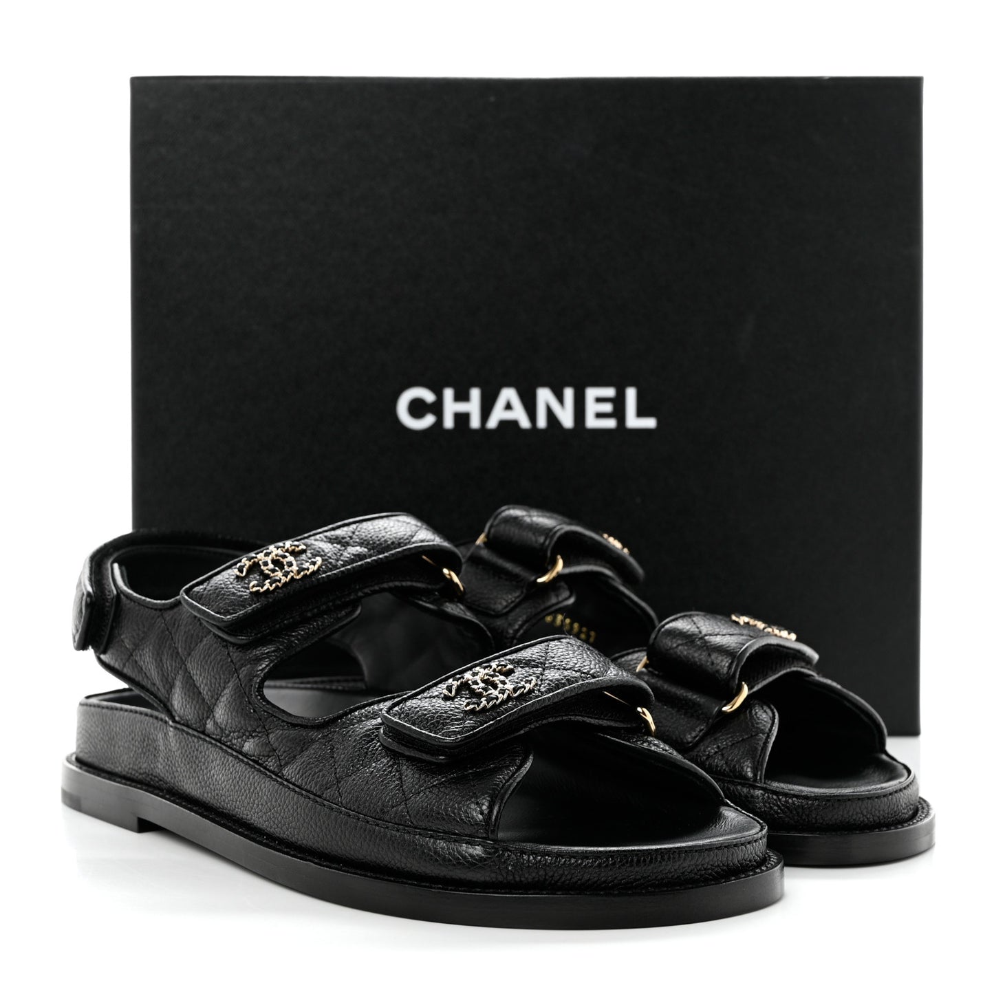 Grained Calfskin Velcro Dad Sandals 38 Black