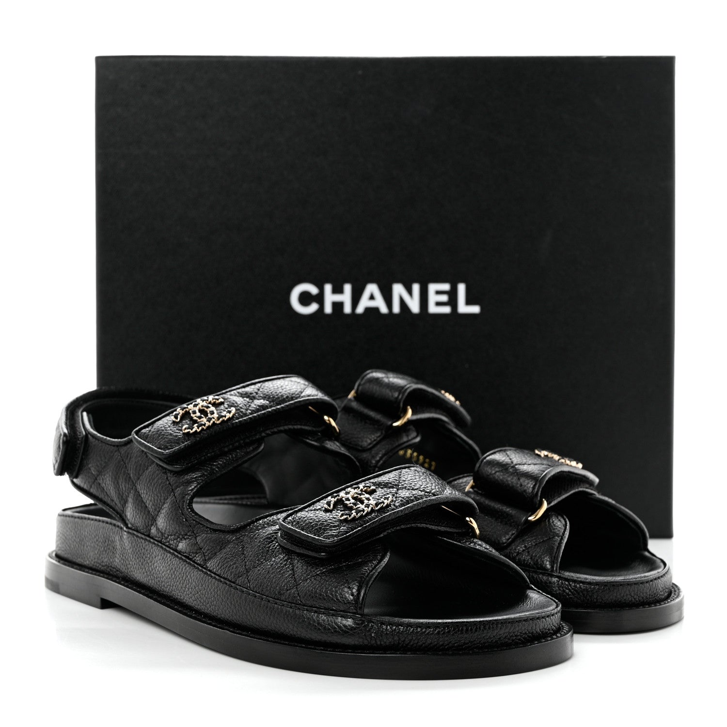 Chanel Grained Calfskin Velcro Dad Sandals 38 Black 9 of 9