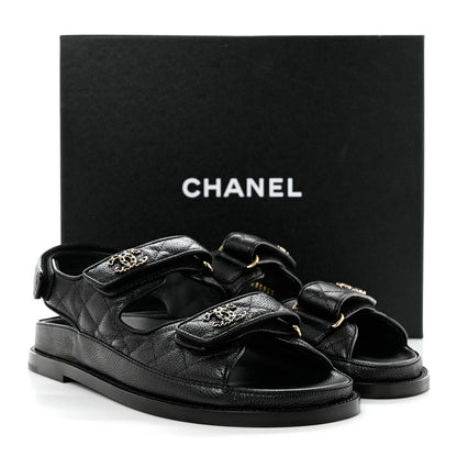 Chanel Grained Calfskin Velcro Dad Sandals 38 Black 9 of 9
