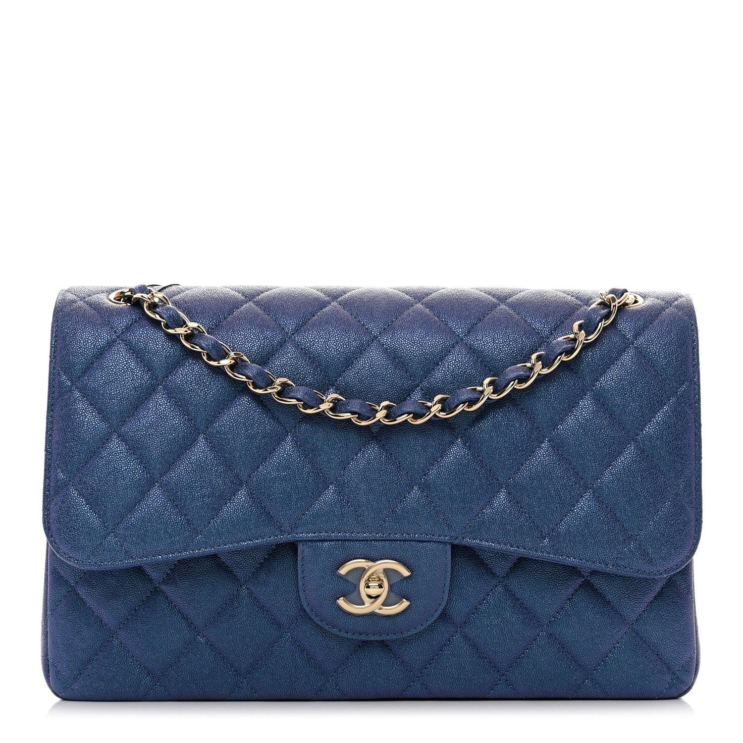 Chanel Iridescent Caviar Quilted Jumbo Double Flap Dark Blue 1 of 10