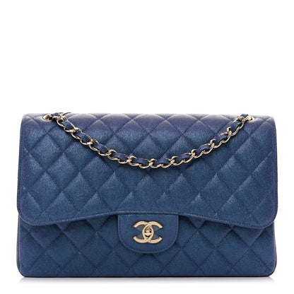 Chanel Iridescent Caviar Quilted Jumbo Double Flap Dark Blue 1 of 10