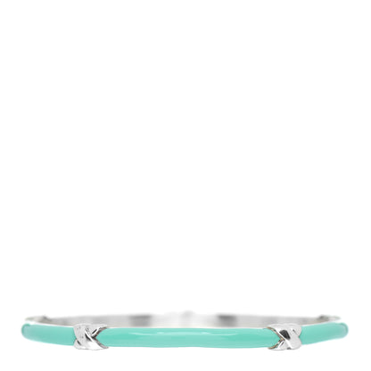 Tiffany Sterling Silver Enamel Signature X Bangle Bracelet Blue 2 of 3